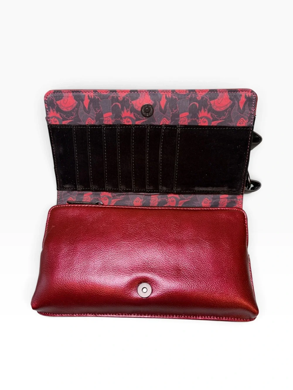 Loungefly Disney Villains Quiet Fandom Embossed Deep Red Crossbody Clutch Velvet
